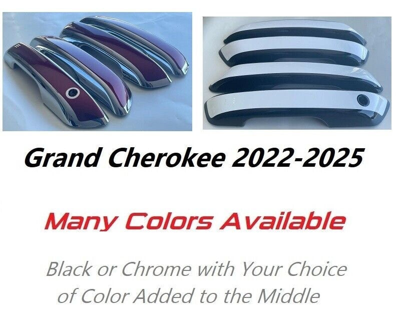 Full Set of Custom Black OR Chrome Door Handle Overlays / Covers For 2022 - 2025 Jeep Grand Cherokee - You Choose Color of the Middle Insert