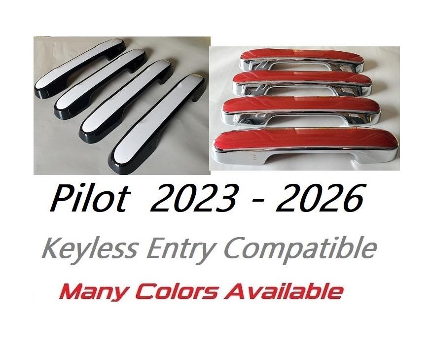 Full Set of Custom Chrome or Black Door Handle Overlays For the 2023 - 2024 Honda Pilot - You Choose the Color of the Middle Insert