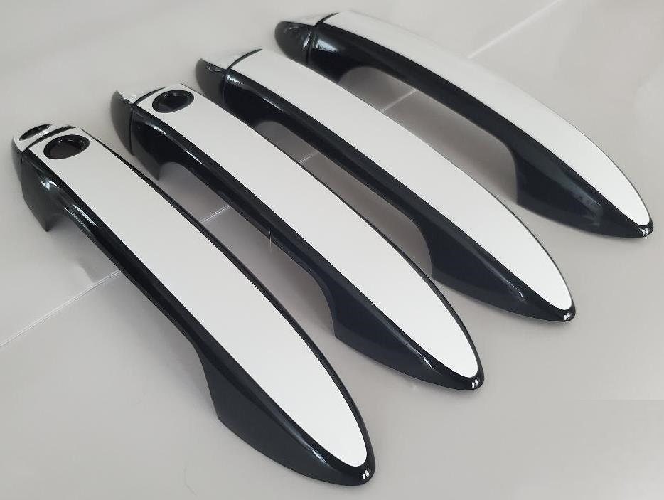 Full Set of Custom Black OR Chrome Door Handle Overlays / Covers For 2019 - 2022 Honda Passport - You Choose the Color of the Middle Insert