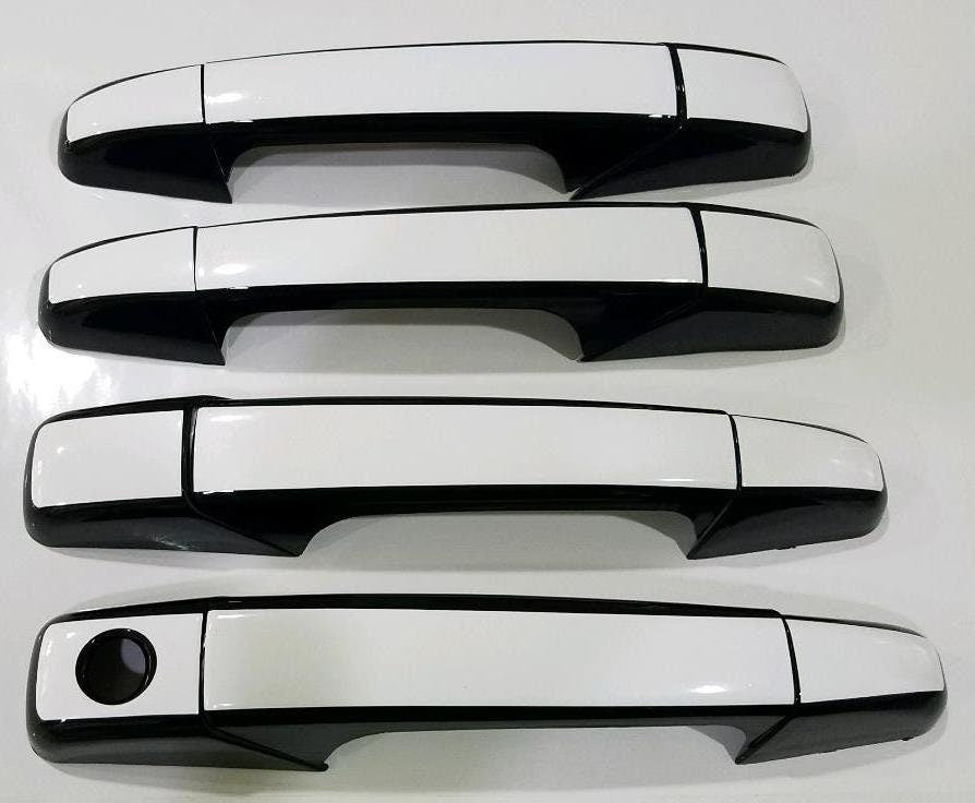 Full Set of Custom Black OR Chrome Door Handle Overlays / Covers For the 2007 - 2013 GMC Sierra  -- You Choose the Middle Color Insert