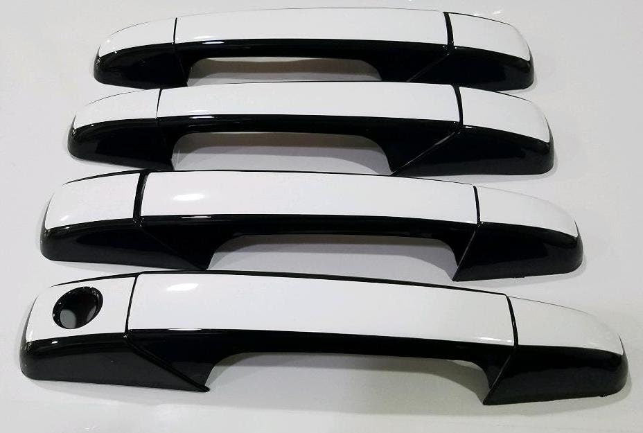 Full Set of Custom Black OR Chrome Door Handle Overlays / Covers For the 2007 - 2013 Cadillac Escalade -- You Choose the Middle Color Insert
