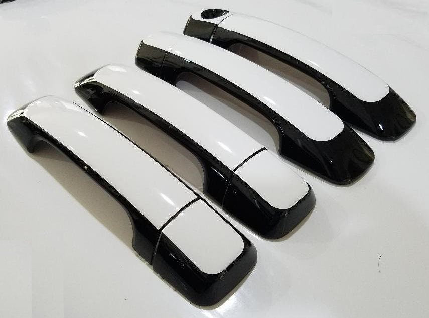 Full Set of Custom Black OR Chrome Door Handle Overlays / Covers For 2007 - 2022 Toyota Sequoia -- You Choose the Color of the Middle Insert