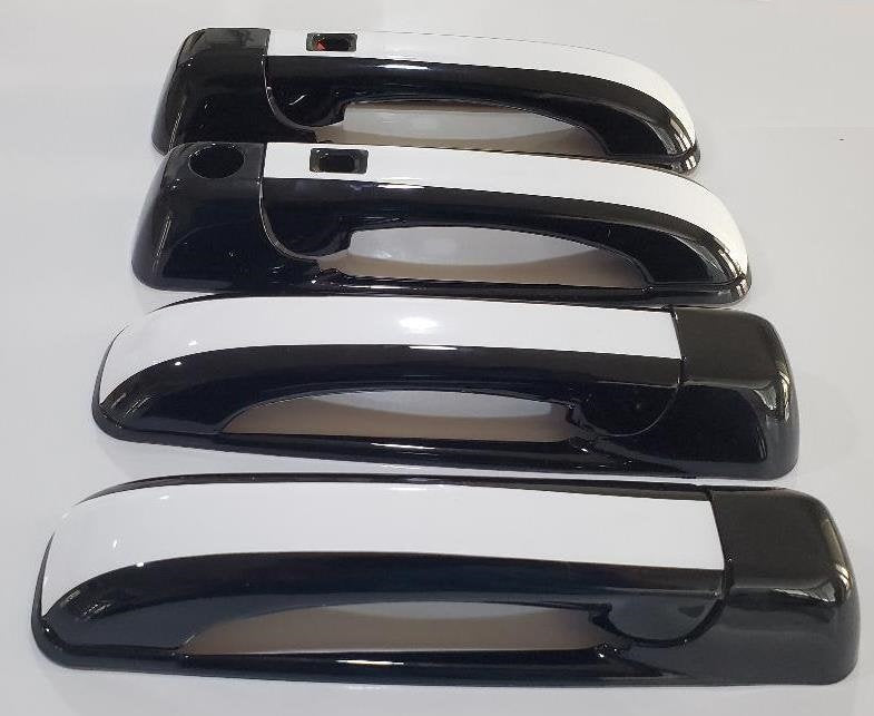 Full Set of Custom Black OR Chrome Door Handle Overlays / Covers For the 2006 - 2010 Jeep Commander -- You Choose the Middle Color Insert