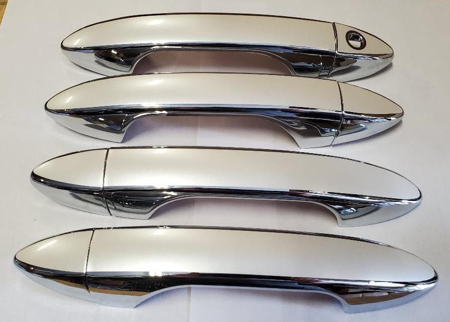 Full Set of Custom Black OR Chrome Door Handle Overlays / Covers For 2019 - 2022 Honda Passport - You Choose the Color of the Middle Insert