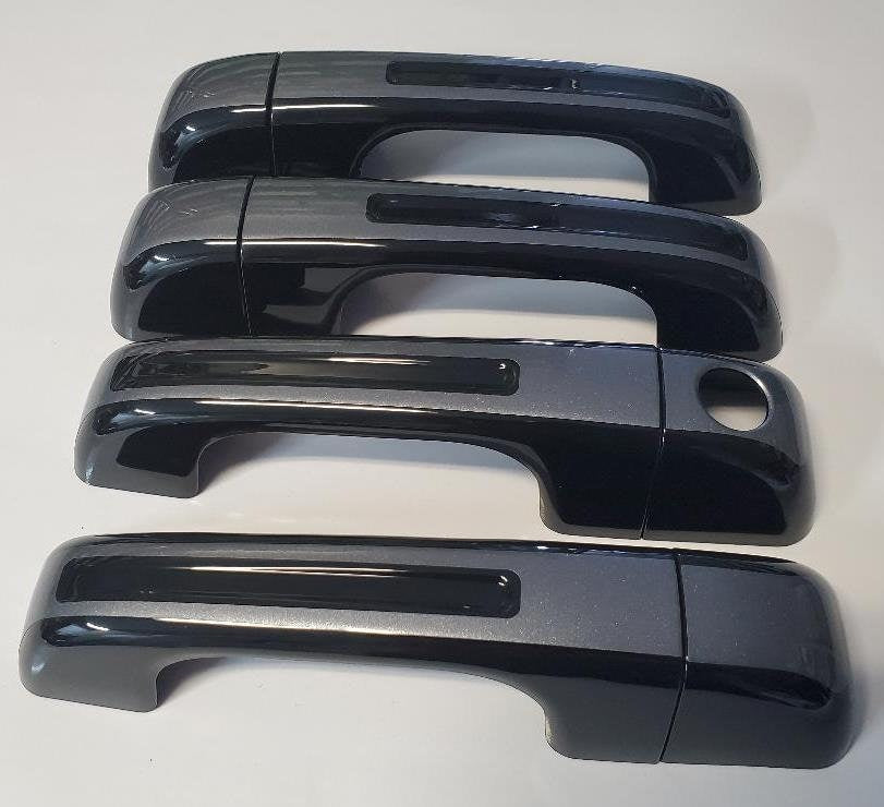 Full Set of Custom Black OR Chrome Door Handle Overlays / Covers For the 2019 - 2022 Dodge Ram 1500 -- You Choose the Middle Color Insert