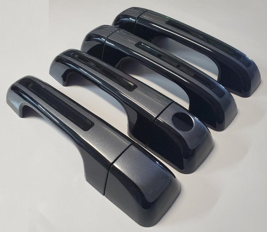 Full Set of Custom Black OR Chrome Door Handle Overlays / Covers For the 2019 - 2022 Dodge Ram 1500 -- You Choose the Middle Color Insert