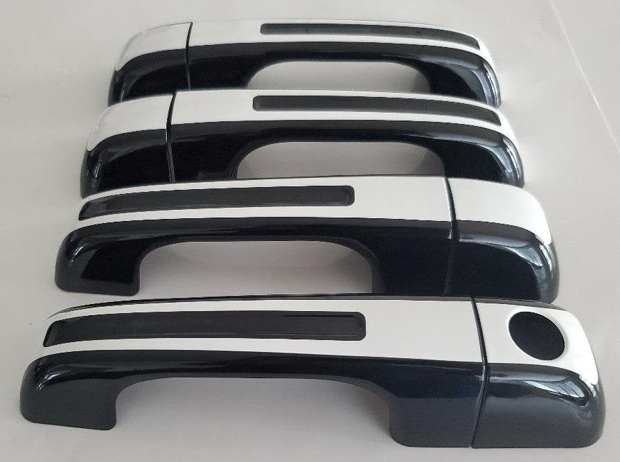 Full Set of Custom Black OR Chrome Door Handle Overlays / Covers For the 2019 - 2022 Dodge Ram 1500 -- You Choose the Middle Color Insert