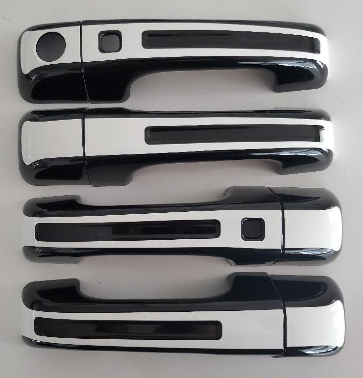 Full Set of Custom Black OR Chrome Door Handle Overlays / Covers For the 2019 - 2022 Dodge Ram 1500 -- You Choose the Middle Color Insert