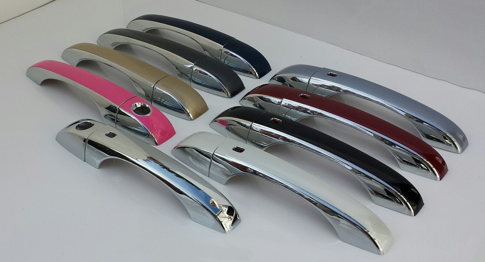 Full Set of Custom Black OR Chrome Door Handle Overlays / Covers For the 2008 - 2014 Chrysler Avenger -- You Choose the Middle Color Insert