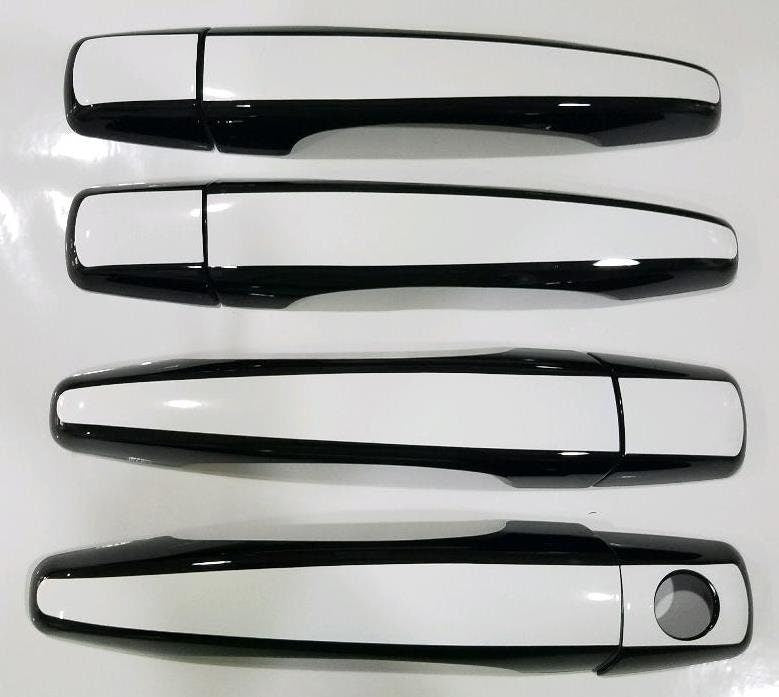 Full Set of Custom Black OR Chrome Door Handle Overlays / Covers For the 2006 - 2009 Cadillac STS -- You Choose the Middle Color Insert