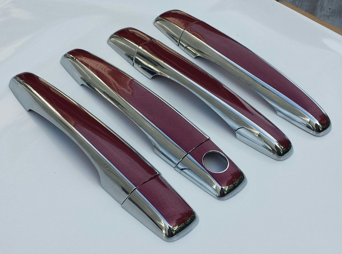 Full Set of Custom Black OR Chrome Door Handle Overlays / Covers For the 2006 - 2009 Cadillac STS -- You Choose the Middle Color Insert