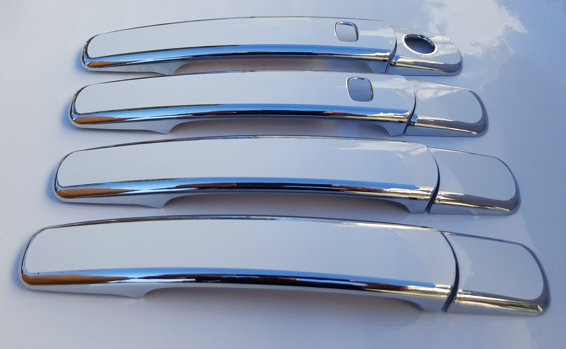 Full Set of Custom Chrome Door Handle Overlays / Covers For the 2003 - 2008 Infiniti X35 You Choose the Color of the Middle Insert