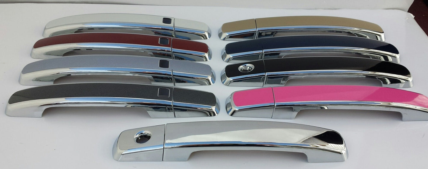 Full Set of Custom Black OR Chrome Door Handle Overlays / Covers For the 2005 - 2011 Nissan Xterra You Choose the Color of the Middle Insert
