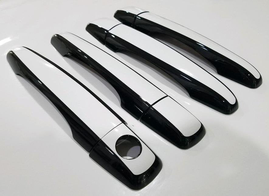 Full Set of Custom Black OR Chrome Door Handle Overlays / Covers For the 2004 - 2009 Cadillac SRX -- You Choose the Middle Color Insert