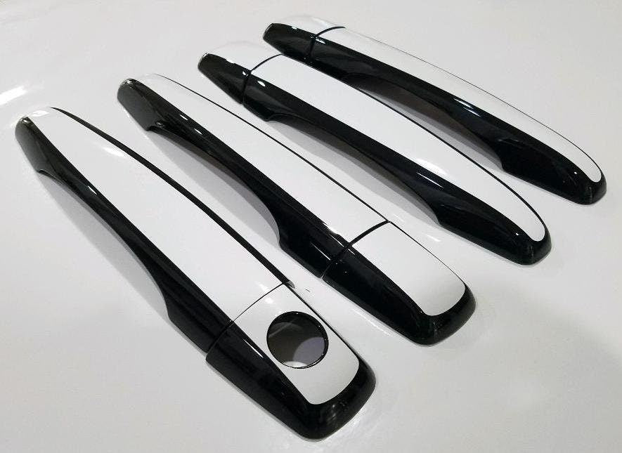 Full Set of Custom Black OR Chrome Door Handle Overlays / Covers For the 2006 - 2009 Cadillac STS -- You Choose the Middle Color Insert