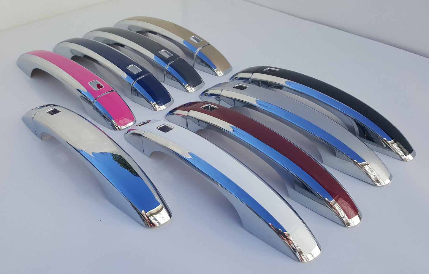 Full Set of Custom Chrome Door Handle Overlays / Covers For the 2009 – 2014 Audi S5 -- You Choose the Middle Color Insert