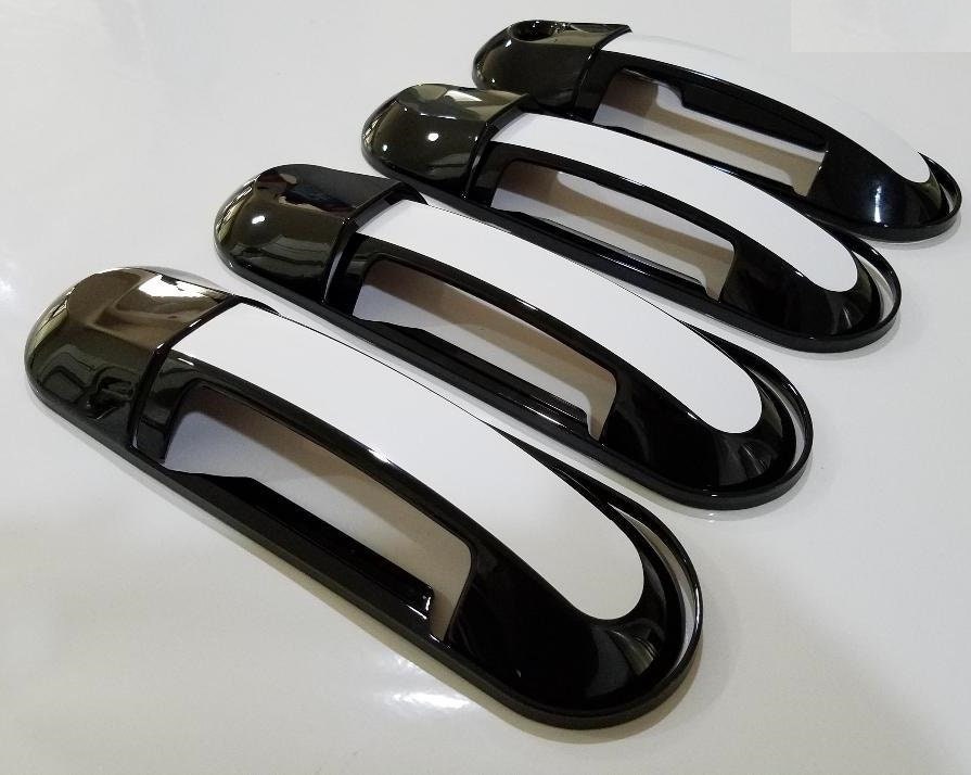 Full Set of Custom Black OR Chrome Door Handle Overlays / Covers For the 2002 - 2010 Ford Explorer -- You Choose the Middle Color Insert