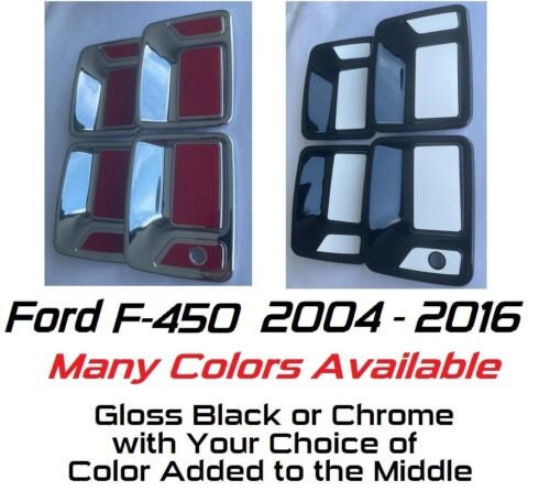 Full Set of Custom Black OR Chrome Door Handle Overlays / Covers For the 2004 - 2016 Ford F-450  -- You Choose the Middle Color Insert