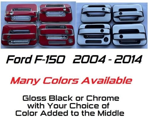Full Set of Custom Black OR Chrome Door Handle Overlays / Covers For the 2004 - 2014 Ford F-150  -- You Choose the Middle Color Insert