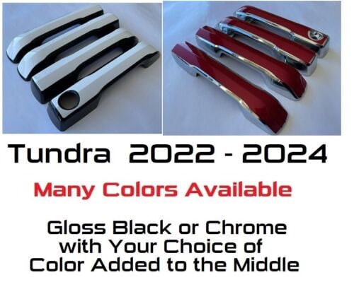 Full Set Custom Black OR Chrome Door Handle Overlays / Covers For Toyota Tundra 2022-2024 -- You Choose the Color of the Middle Insert