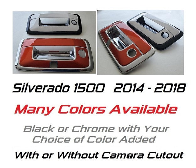 Custom Black OR Chrome Tailgate Handle Cover For the 2014 - 2018 Chevy Silverado 1500  -- You Choose the Middle Color Insert