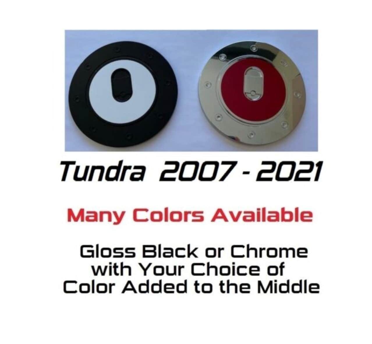 Custom Black OR Chrome Gas Door Overlays / Covers For 2007 - 2021 Toyota Tundra -- You Choose the Color of the Middle Insert