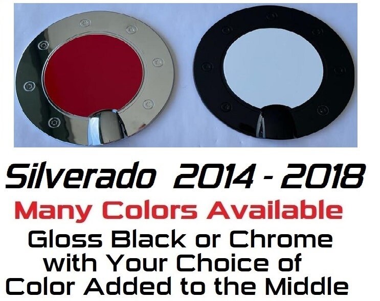 Custom Gas Door Overlay / Cover For the 2014 - 2018 Chevy Silverado -- You Choose the Middle Color Insert -- *** 8 Foot Bed Version ***