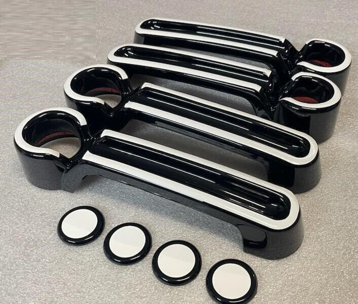 Full Set Custom Black OR Chrome Door Handle Overlays / Covers For the 2008 - 2013 Jeep Liberty - You Choose the Middle Color Insert