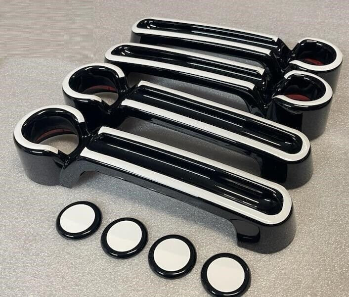 Full Set Custom Black OR Chrome Door Handle Overlays / Covers For the 2007 - 2017 Jeep Wrangler - You Choose the Middle Color Insert