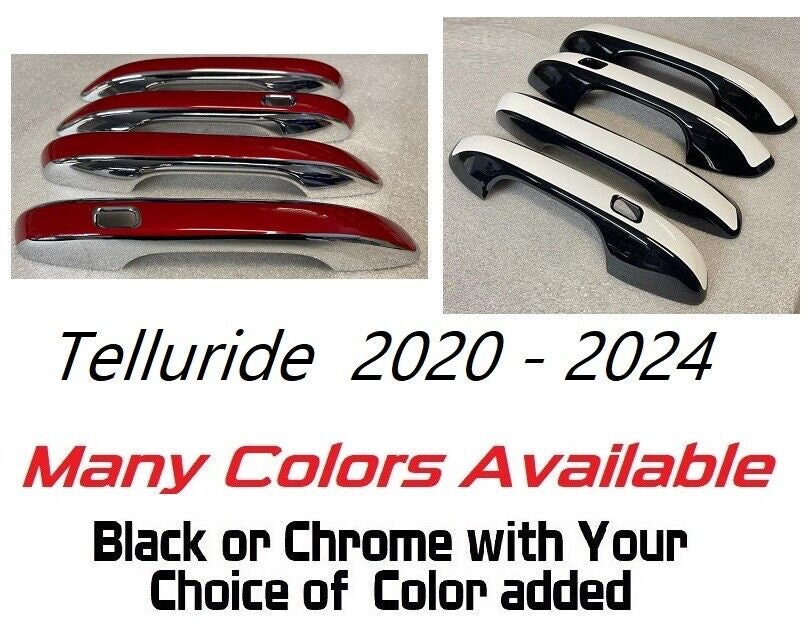 Full Set of Custom Chrome or Black Door Handle Overlays / Covers For the 2020 - 2024 Kia Telluride You Choose the Color of the Middle Insert